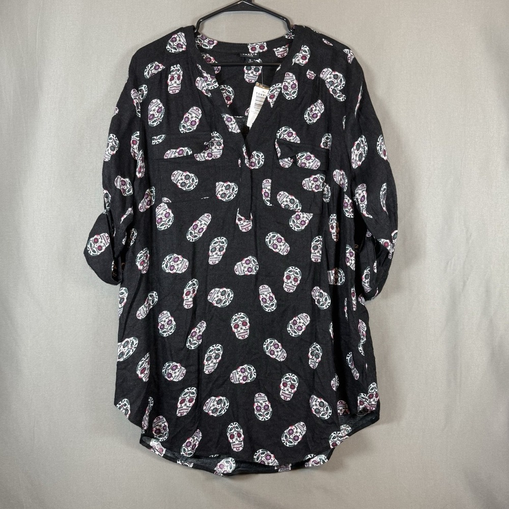 Torrid Women's Blouse L Black Harper Brushed Pullover 3/4 Sleeve Tunic NWT 12